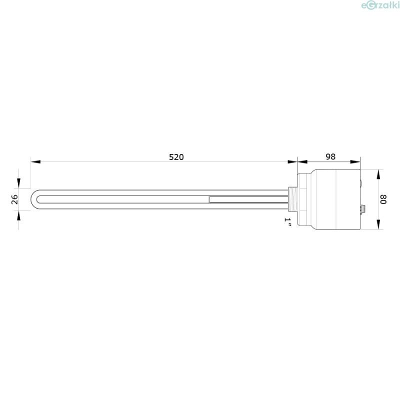 Heater for water heater with thermostat 3000W 230V G = 1 "L = 520mm